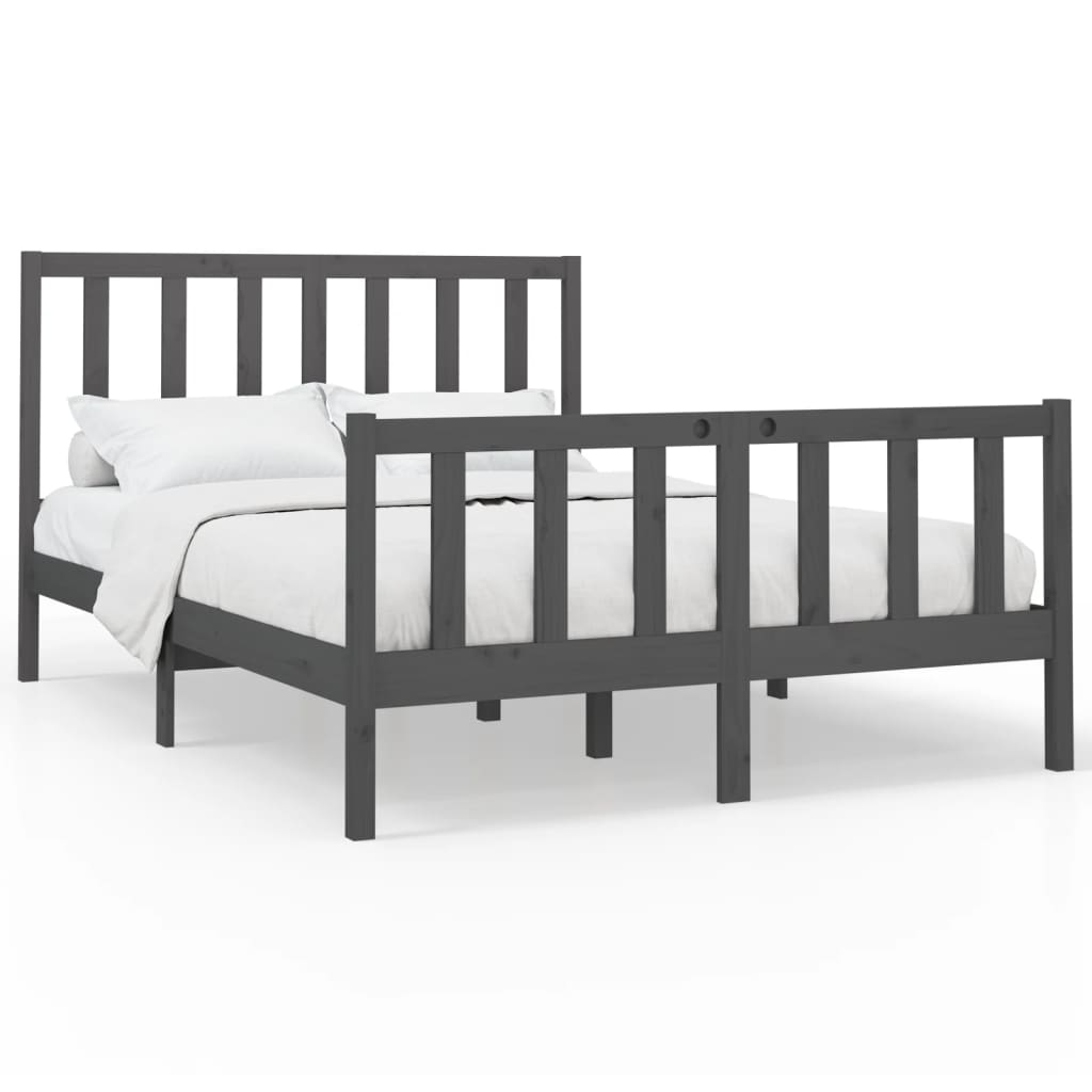 Bed Frame without Mattress Grey 150x200 cm King Size Solid Wood Pine