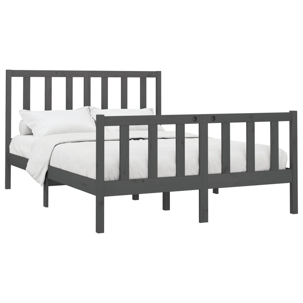 Bed Frame without Mattress Grey 150x200 cm King Size Solid Wood Pine