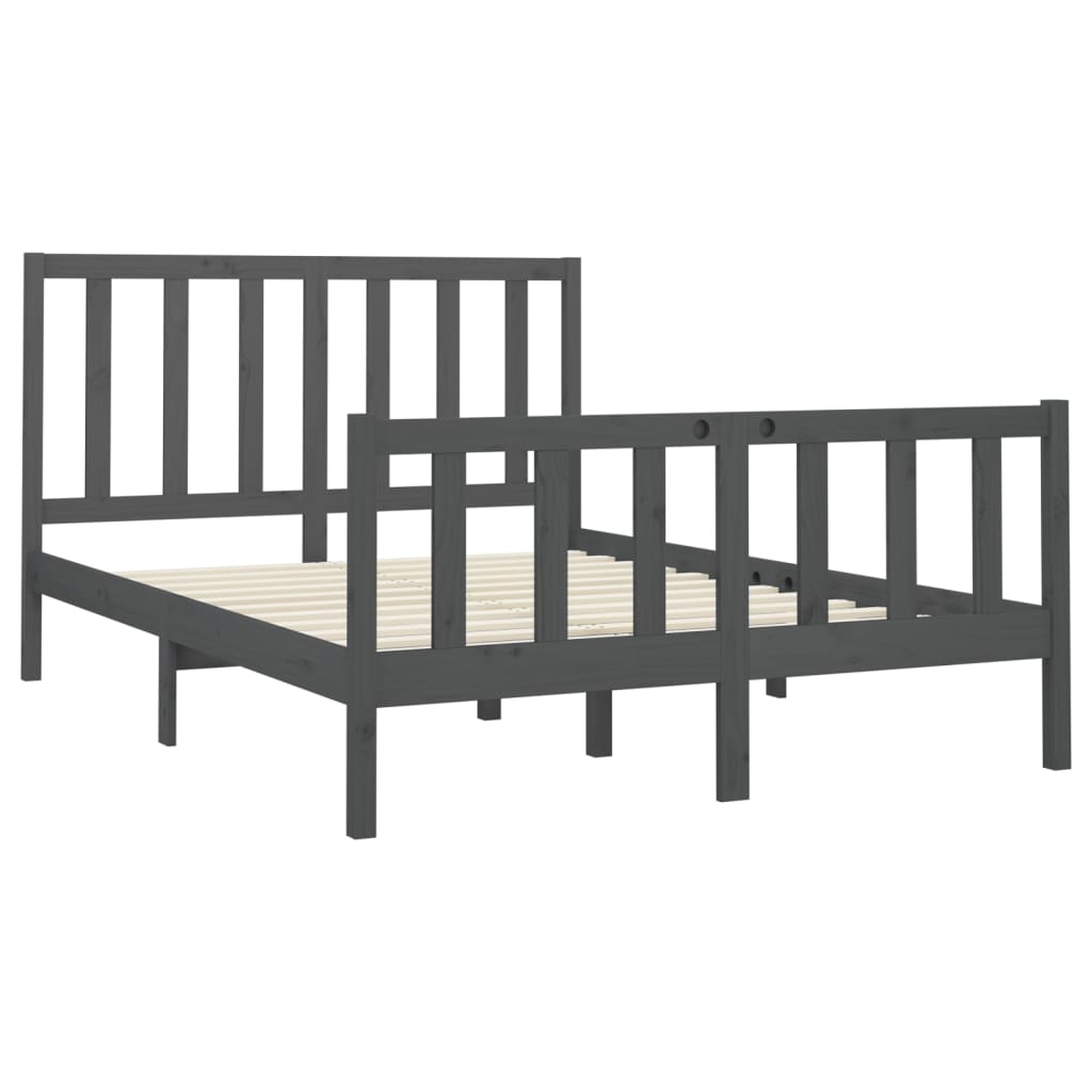 Bed Frame without Mattress Grey 150x200 cm King Size Solid Wood Pine