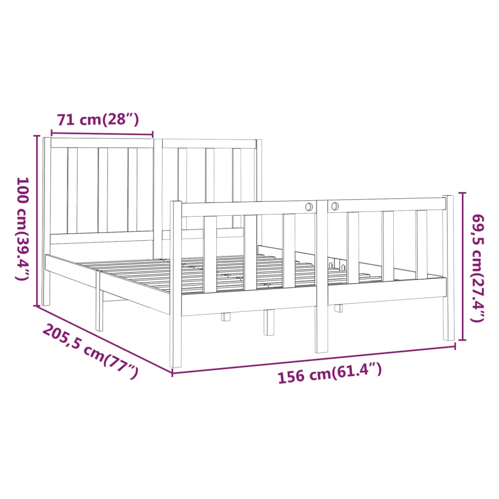 Bed Frame without Mattress Grey 150x200 cm King Size Solid Wood Pine