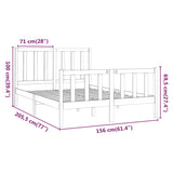 Bed Frame without Mattress Grey 150x200 cm King Size Solid Wood Pine