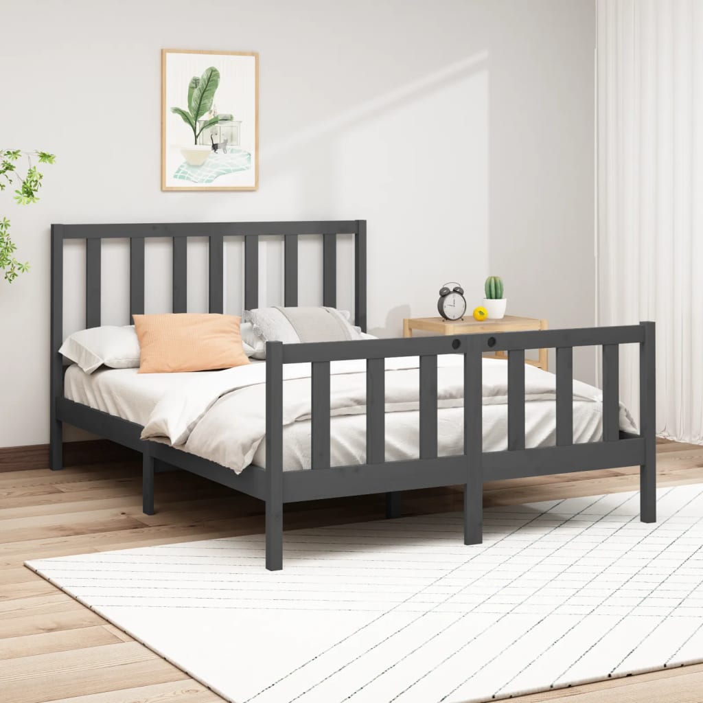 Bed Frame without Mattress Grey 150x200 cm King Size Solid Wood Pine