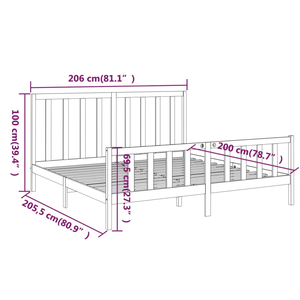 Bed Frame without Mattress Grey 200x200 cm  Solid Wood Pine