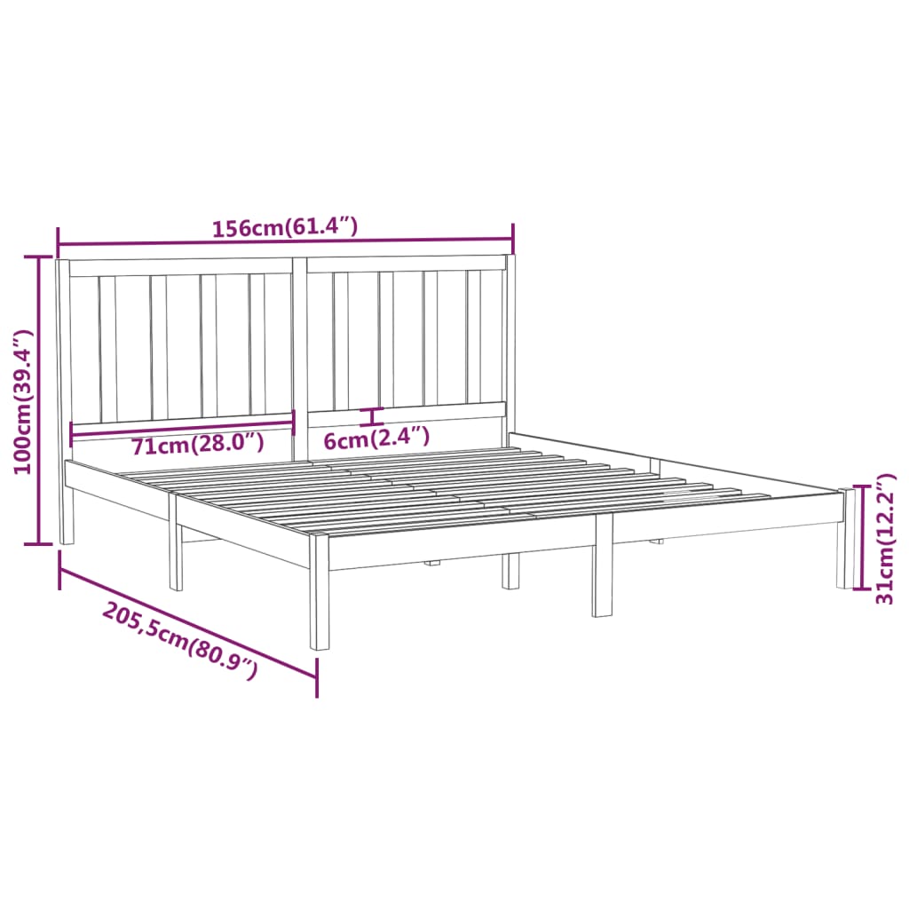 Bed Frame Without Mattress King Size Solid Wood