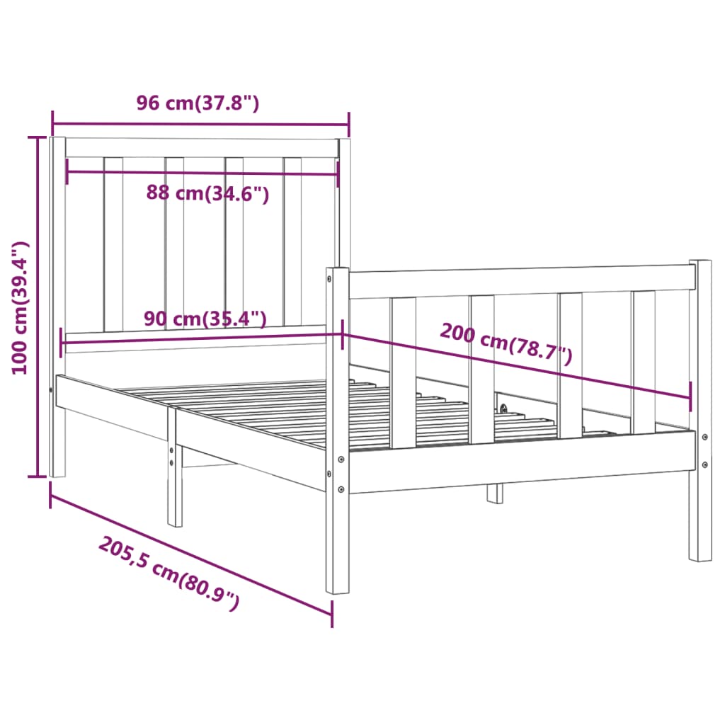Bed Frame without Mattress 90x200 cm Solid Wood