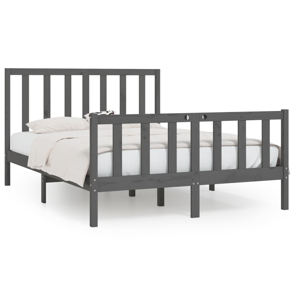 Bed Frame without Mattress Grey 150x200 cm King Size Solid Wood