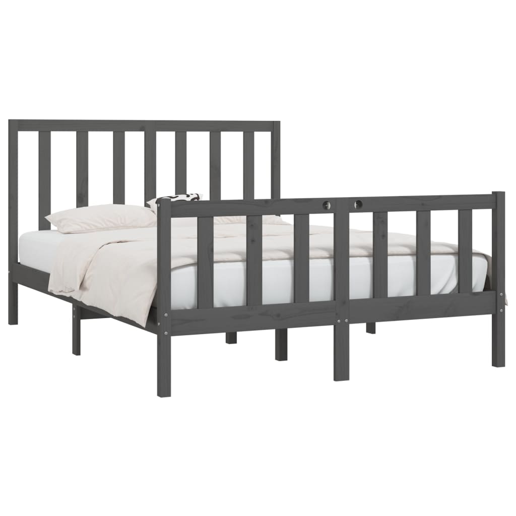 Bed Frame without Mattress Grey 150x200 cm King Size Solid Wood