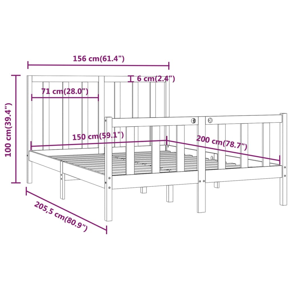 Bed Frame without Mattress Grey 150x200 cm King Size Solid Wood