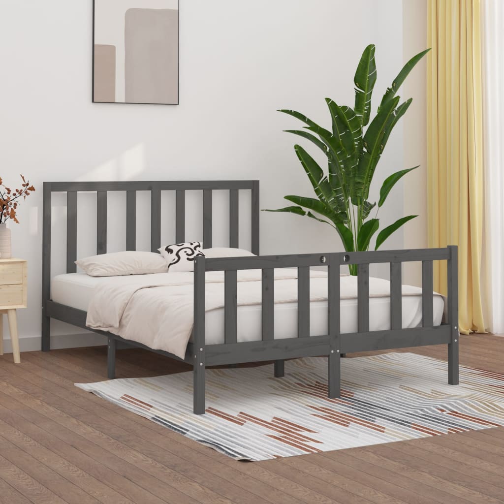 Bed Frame without Mattress Grey 150x200 cm King Size Solid Wood