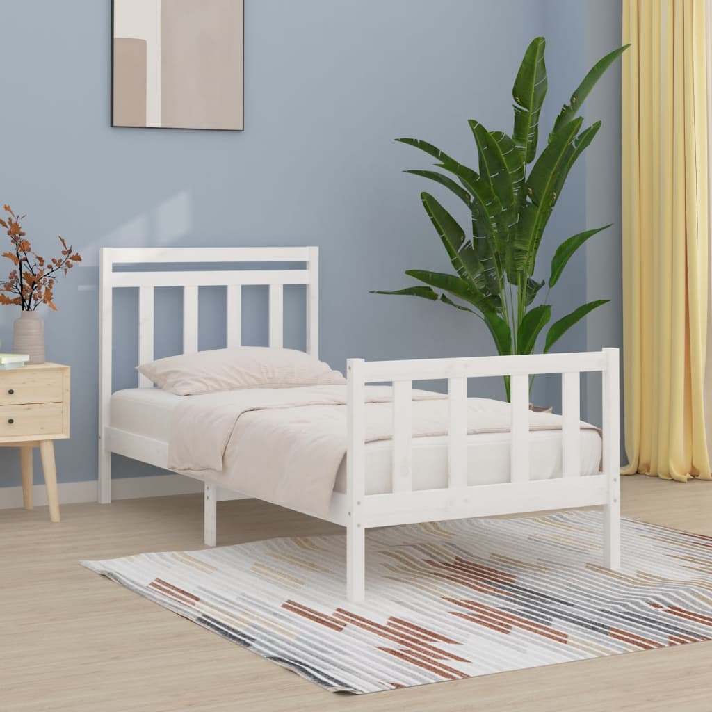 Bed Frame without Mattress White Solid Wood Pine 100x200 cm