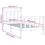 Bed Frame without Mattress Black Solid Wood Pine 100x200 cm