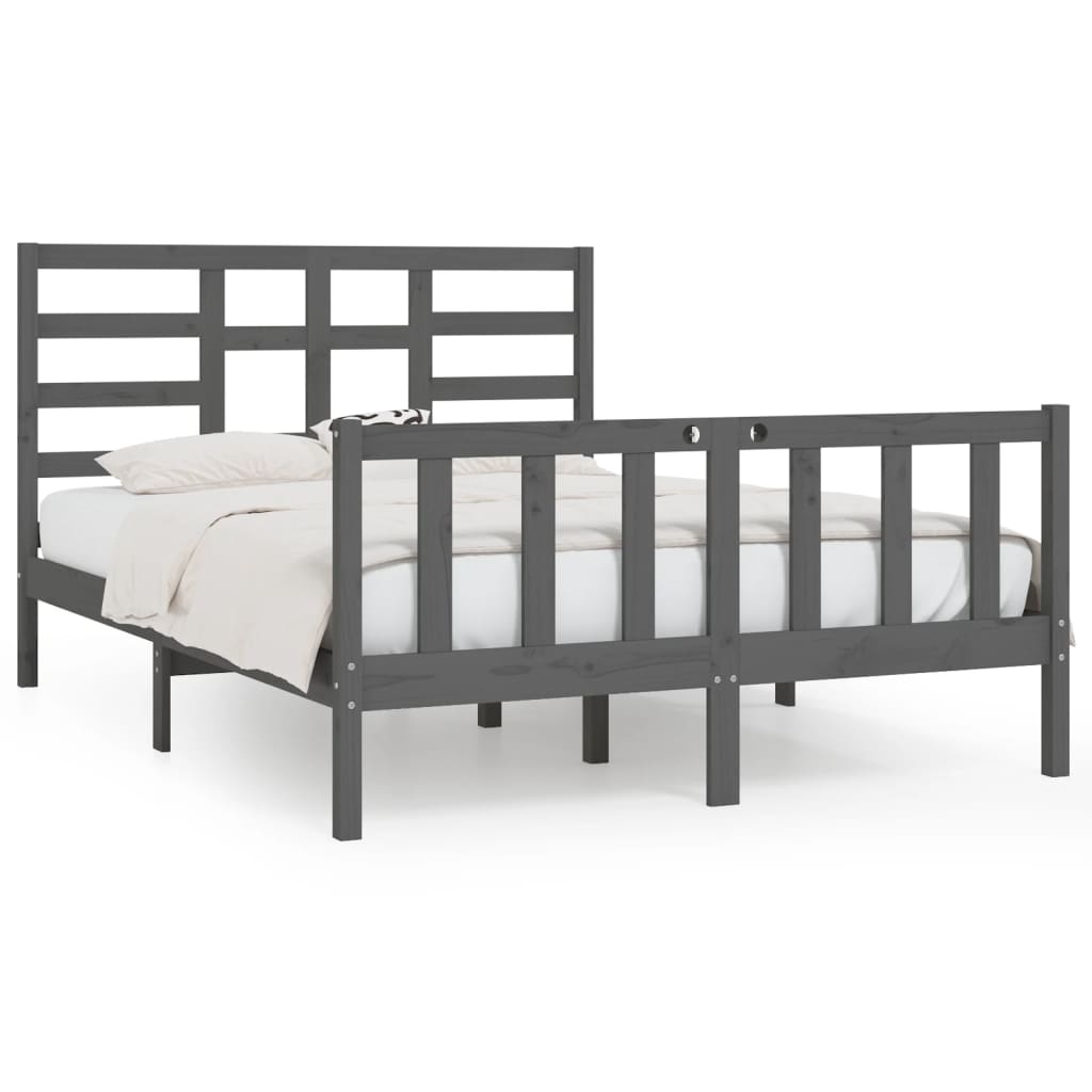 Bed Frame without Mattress Grey 150x200 cm King Size Solid Wood