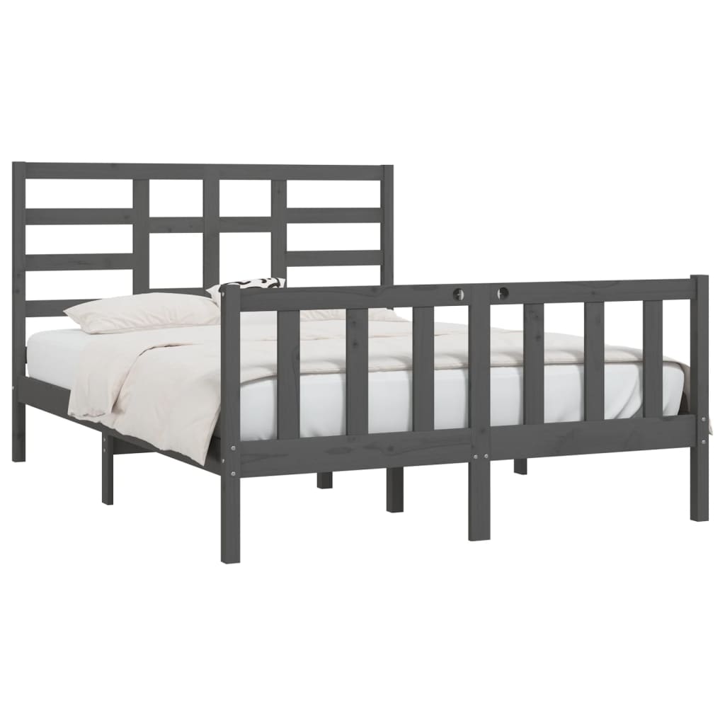 Bed Frame without Mattress Grey 150x200 cm King Size Solid Wood