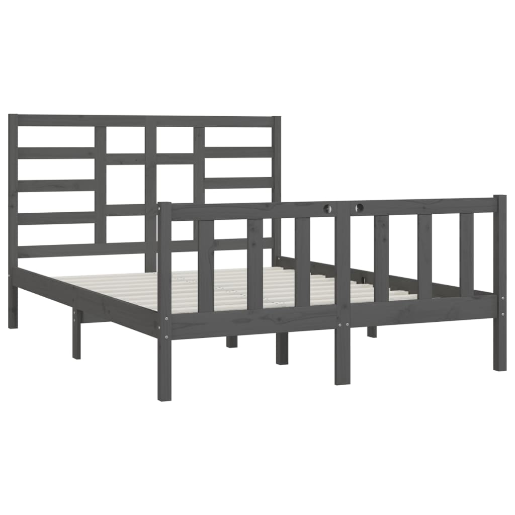 Bed Frame without Mattress Grey 150x200 cm King Size Solid Wood