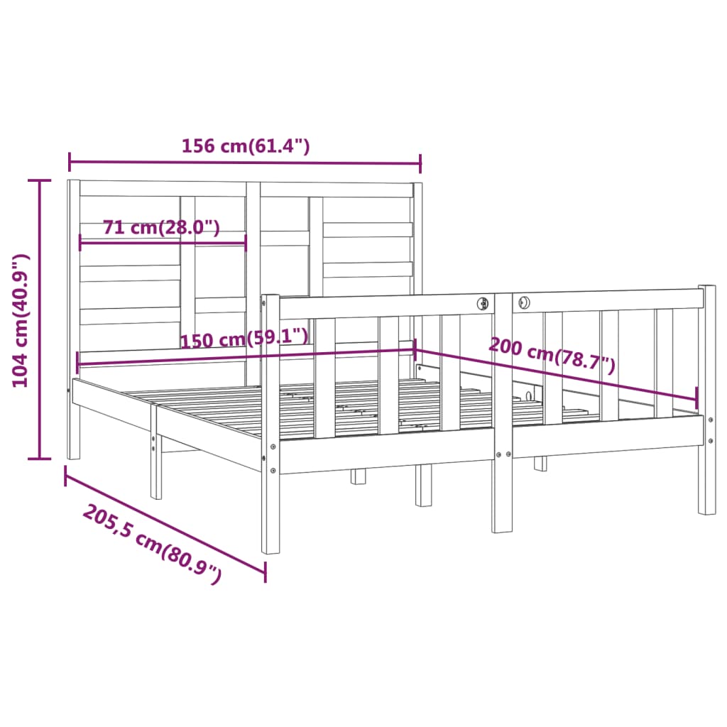 Bed Frame without Mattress Grey 150x200 cm King Size Solid Wood