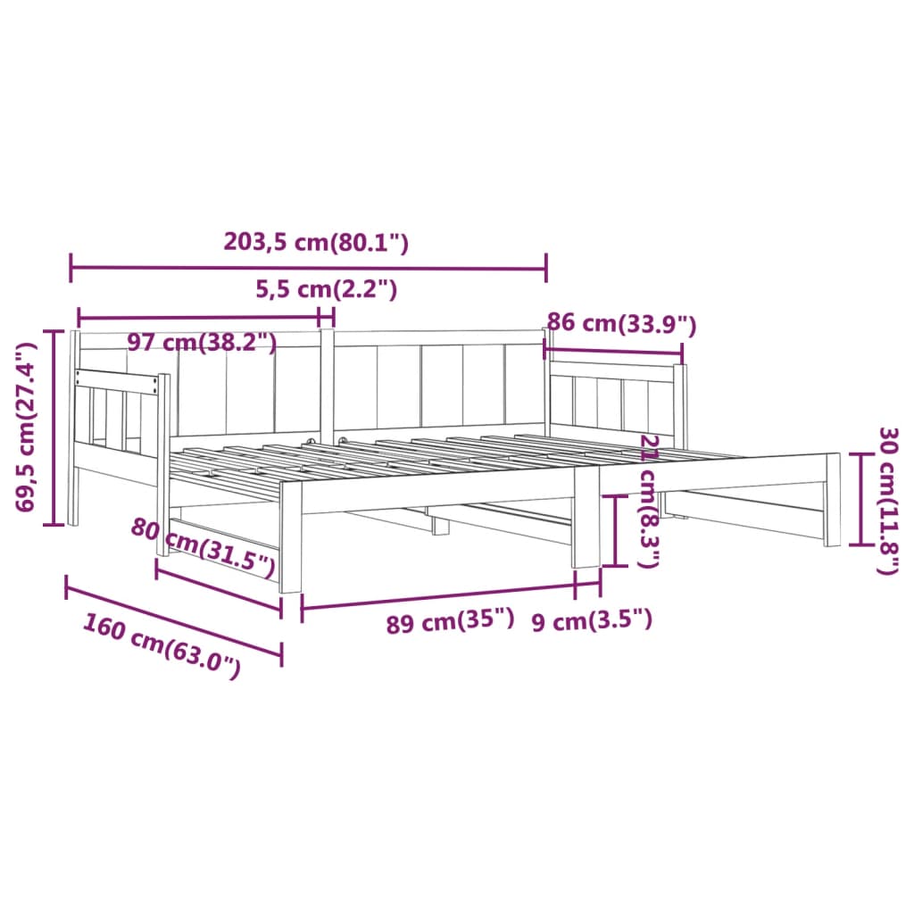 Pull-Out Day Bed Without Mattress 2X(80X200) Cm