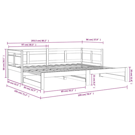 Pull-Out Day Bed Without Mattress Solid Wood Pine 2X(90X200) Cm