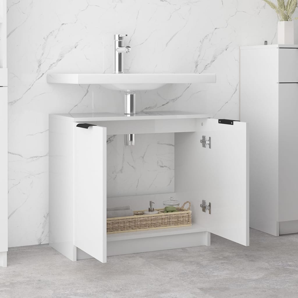 Bathroom Cabinet High Gloss White 64.5x33.5x59cm Engineered Wood