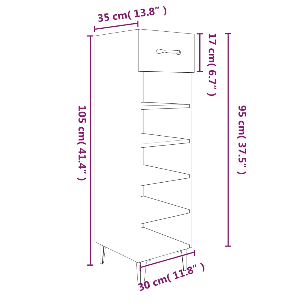 Shoe Cabinet 30X35X105 Cm Engineered Wood