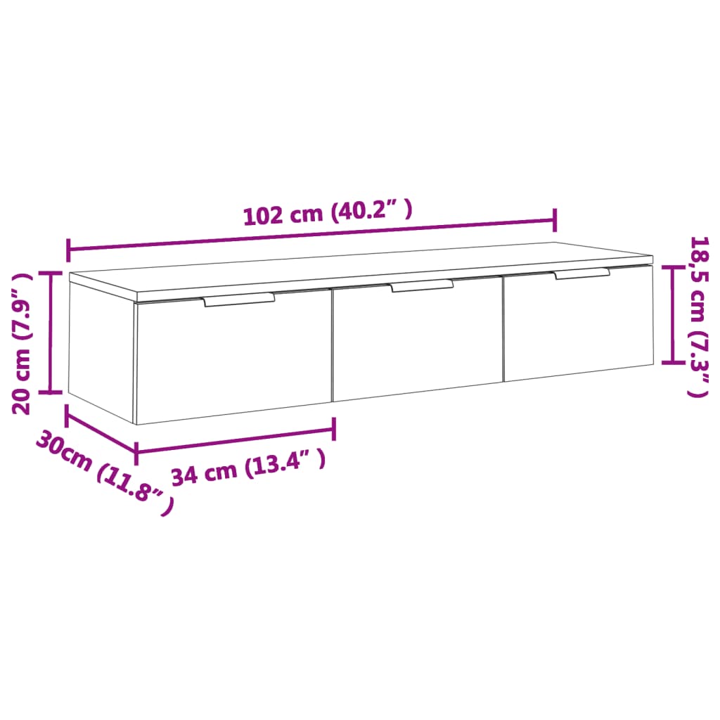 Wall Cabinet 102X30X20 Cm Engineered Wood