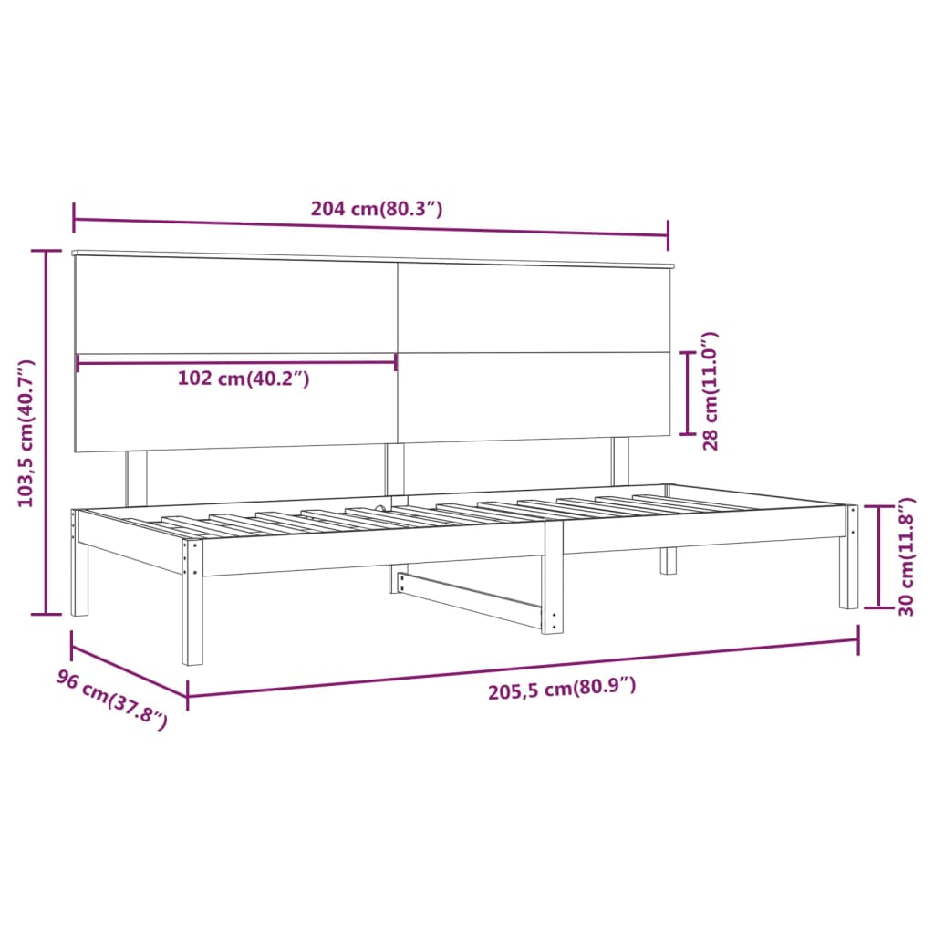 Day Bed without Mattress White 90x200 cm Solid Wood Pine