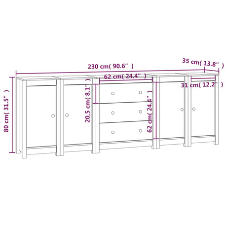 Sideboard 230X35X80 Cm Solid Wood Pine