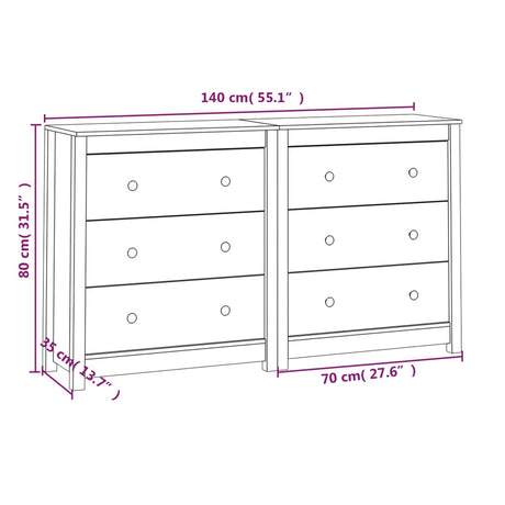 Sideboard 140X35X80 Cm Solid Wood Pine