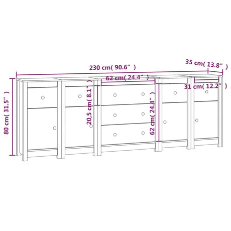 Sideboard 230X35X80 Cm Solid Wood Pine