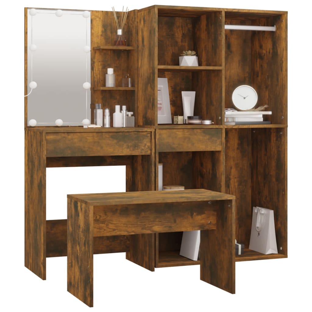 Dressing Table Set With Led Engineered Wood