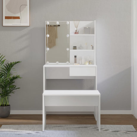 Dressing Table Set With Led Engineered Wood