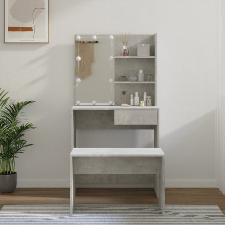 Dressing Table Set With Led Engineered Wood