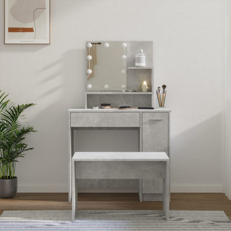Dressing Table Set With Led Engineered Wood