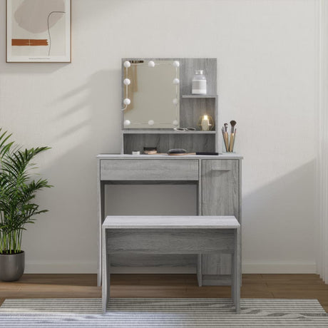 Dressing Table Set With Led Engineered Wood