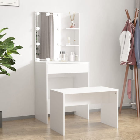 Dressing Table Set With Led Engineered Wood
