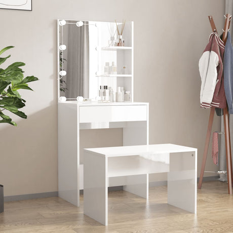 Dressing Table Set With Led Engineered Wood