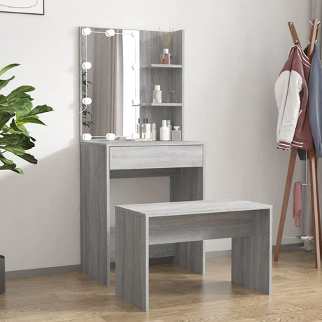 Dressing Table Set With Led Engineered Wood