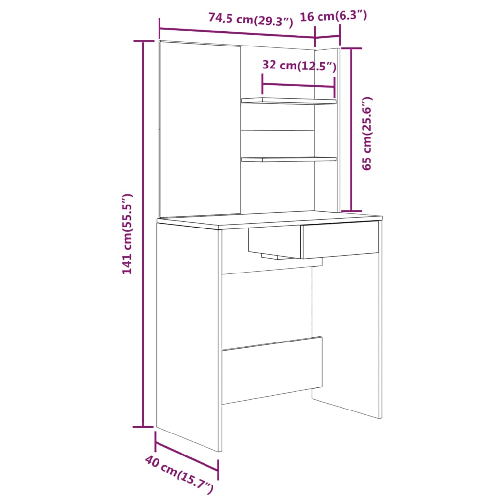 Dressing Table Set 74.5X40X141 Cm