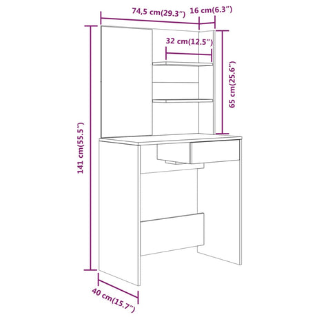 Dressing Table Set 74.5X40X141 Cm
