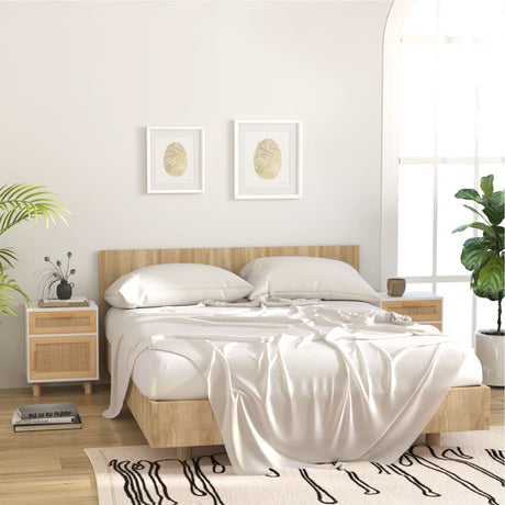 Bedside Cabinets 2 Pcs Solid Wood Pine And Natural Rattan