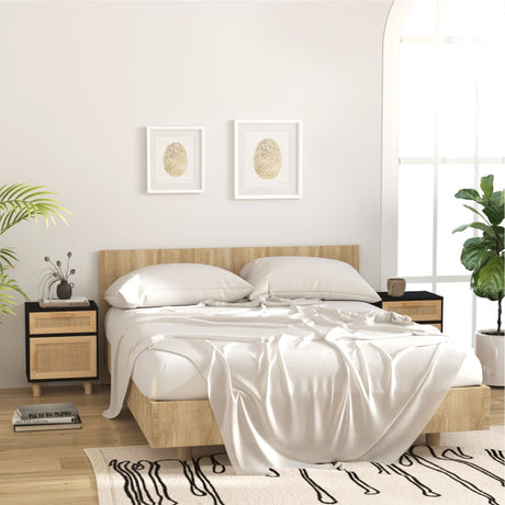 Bedside Cabinets 2 Pcs Solid Wood Pine And Natural Rattan