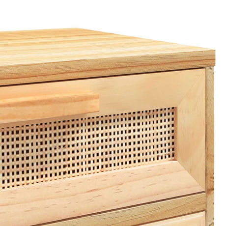 Bedside Cabinets 2 Pcs Solid Wood Pine And Natural Rattan