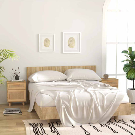 Bedside Cabinets 2 Pcs Solid Wood Pine And Natural Rattan