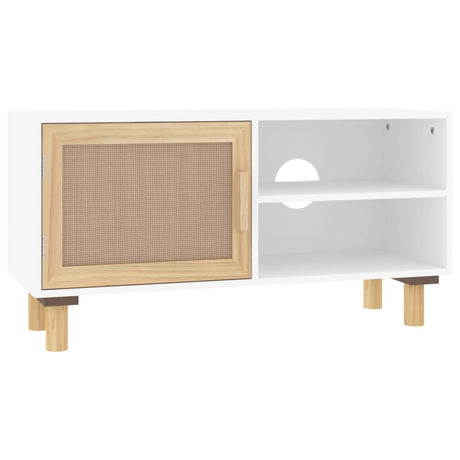 Tv Cabinet 80X30X40 Cm Solid Wood Pine And Natural Rattan