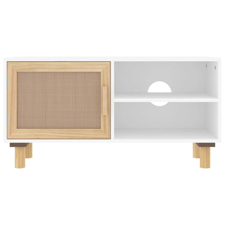 Tv Cabinet 80X30X40 Cm Solid Wood Pine And Natural Rattan