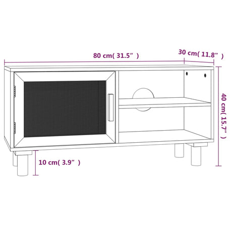 Tv Cabinet 80X30X40 Cm Solid Wood Pine And Natural Rattan