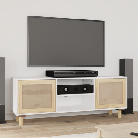 Tv Cabinet 105X30X40 Cm Solid Wood Pine&Natural Rattan
