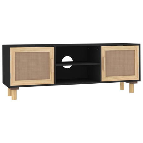 Tv Cabinet 105X30X40 Cm Solid Wood Pine&Natural Rattan