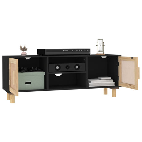 Tv Cabinet 105X30X40 Cm Solid Wood Pine&Natural Rattan