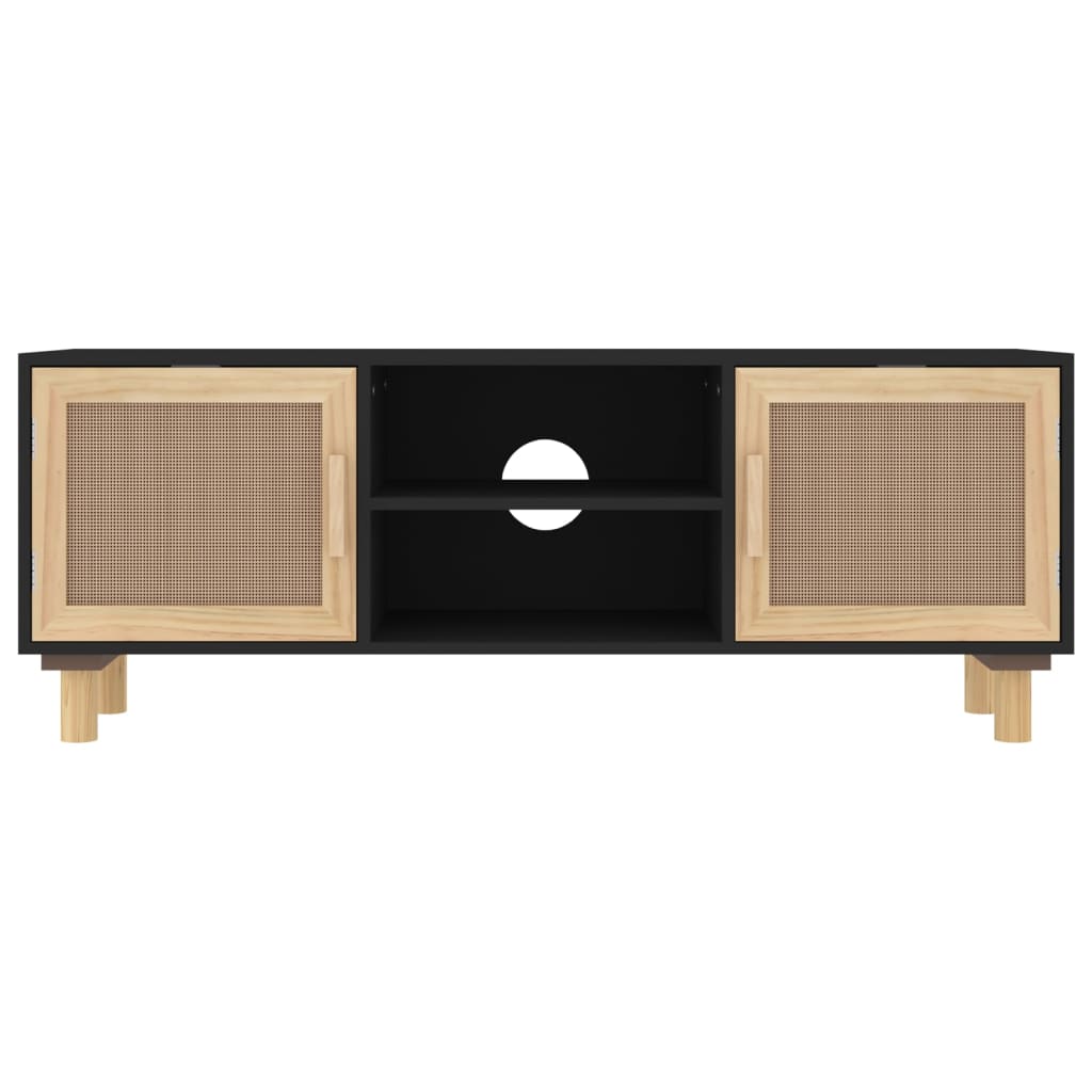 Tv Cabinet 105X30X40 Cm Solid Wood Pine&Natural Rattan