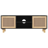 Tv Cabinet 105X30X40 Cm Solid Wood Pine&Natural Rattan